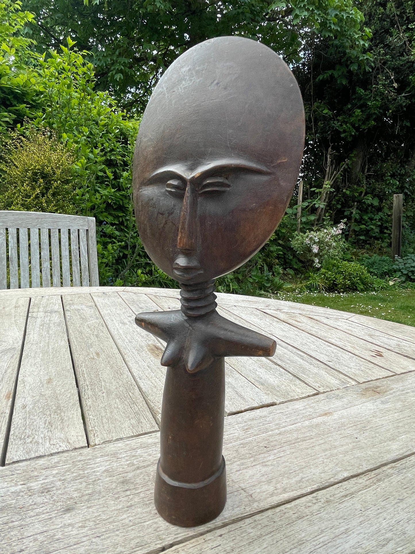Traditional Ashanti Akuaba Fertility Doll – Flat Head African Figurine – Hand-Carved Ghanaian Wooden Statue