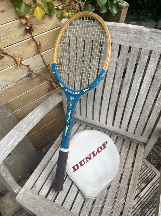 Vintage Dunlop Matchpoint Tennis Racket Medium – Blue & White with Original Zipped cover– Made in England