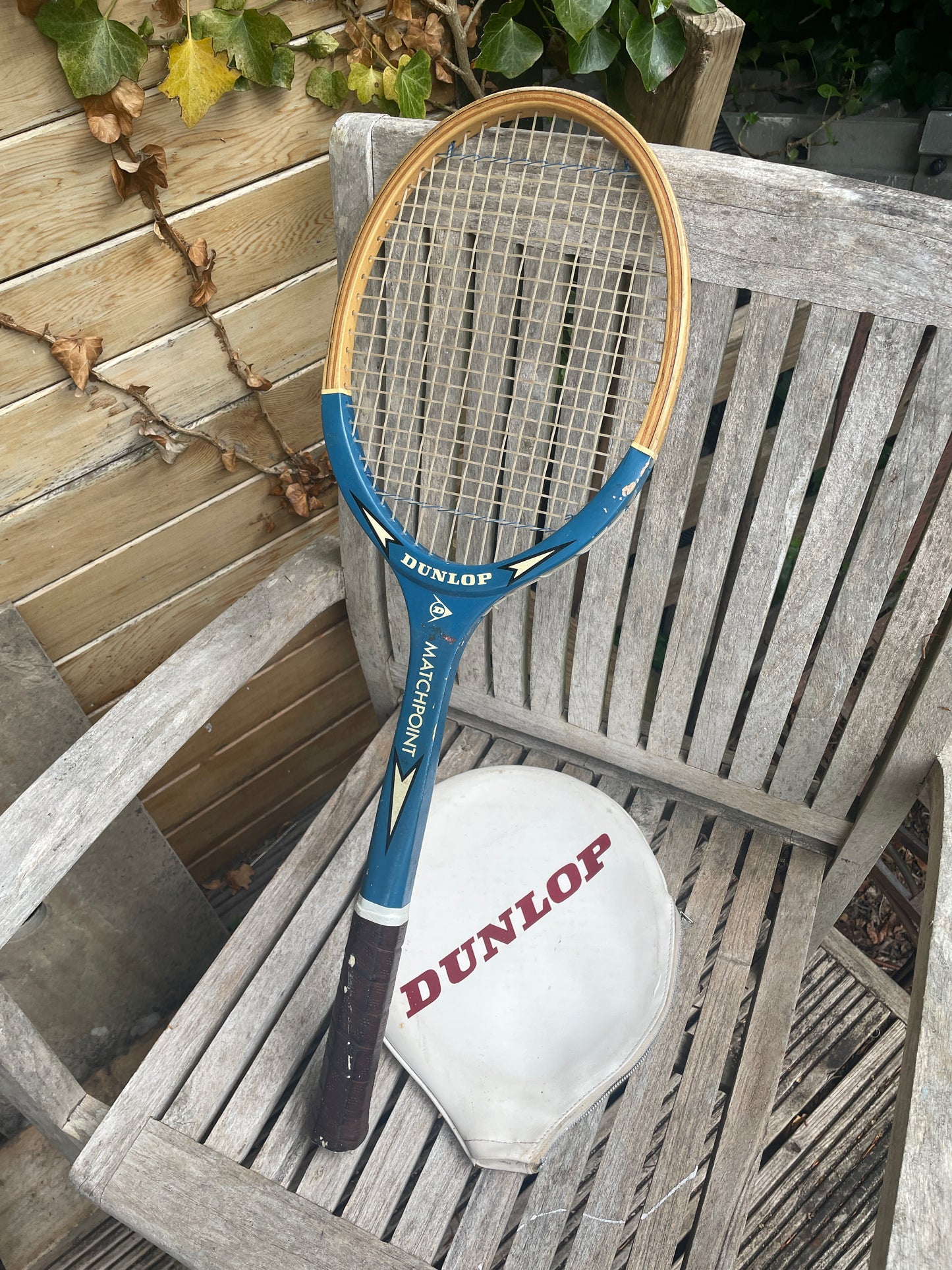 Vintage Dunlop Matchpoint Tennis Racket Medium – Blue & White with Original Zipped cover– Made in England