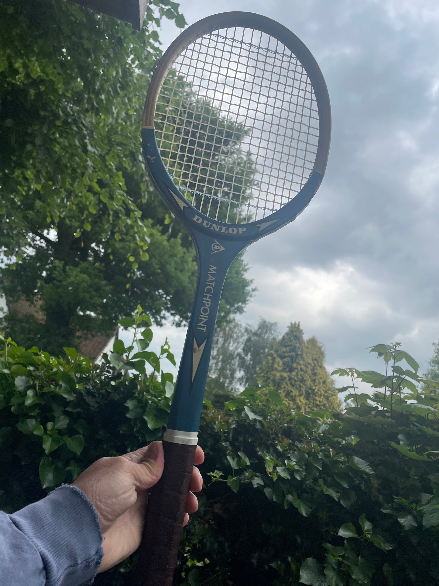 Vintage Dunlop Matchpoint Tennis Racket Medium – Blue & White with Original Zipped cover– Made in England
