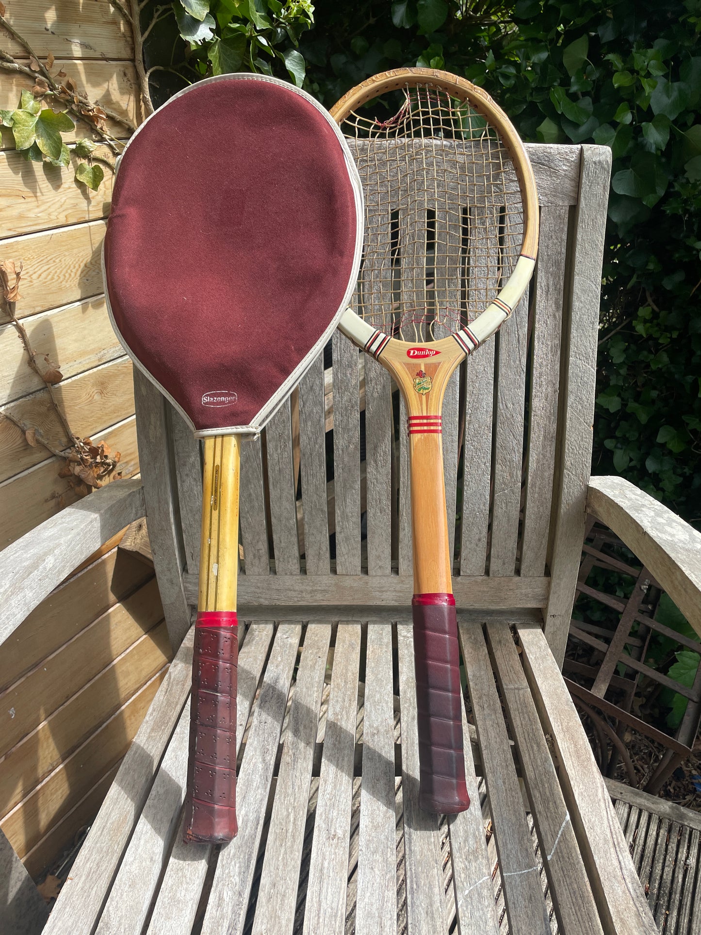 2 Vintage Wooden Tennis Rackets – Dunlop Maxply & Slazenger Demon – Collectible Display Pair