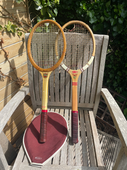 2 Vintage Wooden Tennis Rackets – Dunlop Maxply & Slazenger Demon – Collectible Display Pair