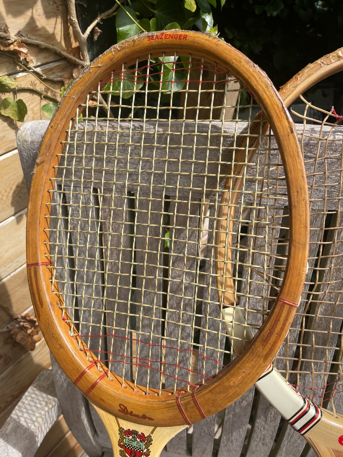 2 Vintage Wooden Tennis Rackets – Dunlop Maxply & Slazenger Demon – Collectible Display Pair