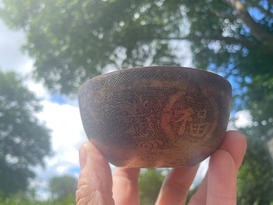 Vintage Chinese Brass Bowl Dragon 康 Health Symbol Antique Decor