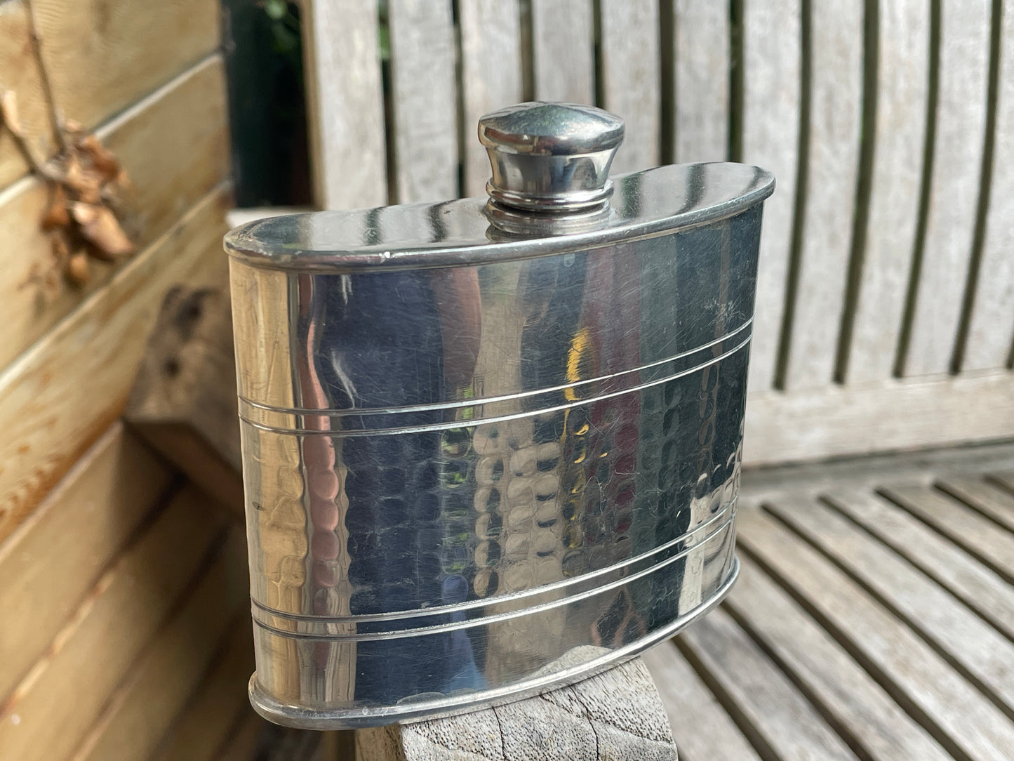 Vintage Selwin Pewter Hip Flask – English Pewter – Curved Pocket Flask – 9.5cm Tall – Made in England