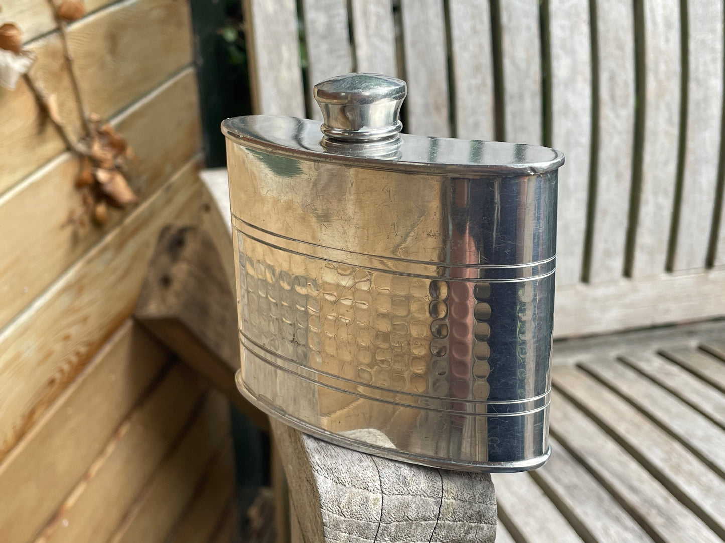 Vintage Selwin Pewter Hip Flask – English Pewter – Curved Pocket Flask – 9.5cm Tall – Made in England