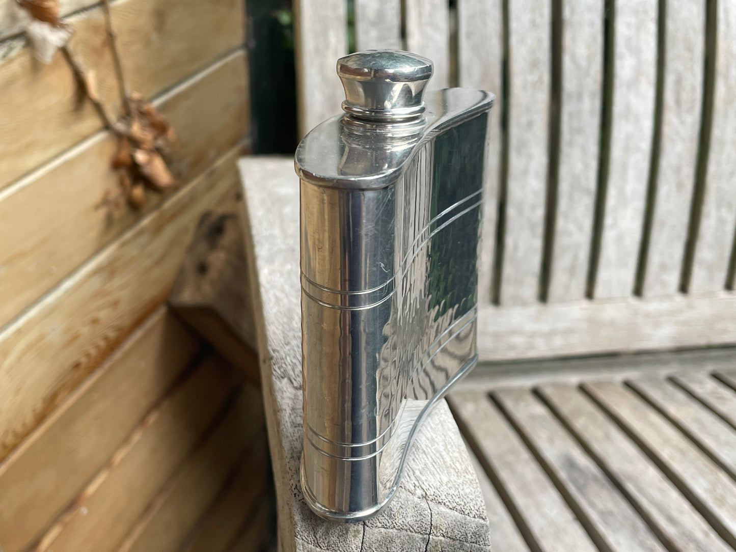 Vintage Selwin Pewter Hip Flask – English Pewter – Curved Pocket Flask – 9.5cm Tall – Made in England