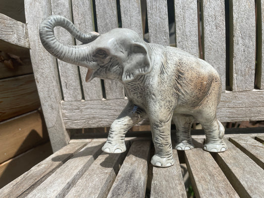 Vintage Branksome China Elephant Figurine – Mid Century English Porcelain Animal Ornament – Grey Ceramic Elephant Decor 15cm