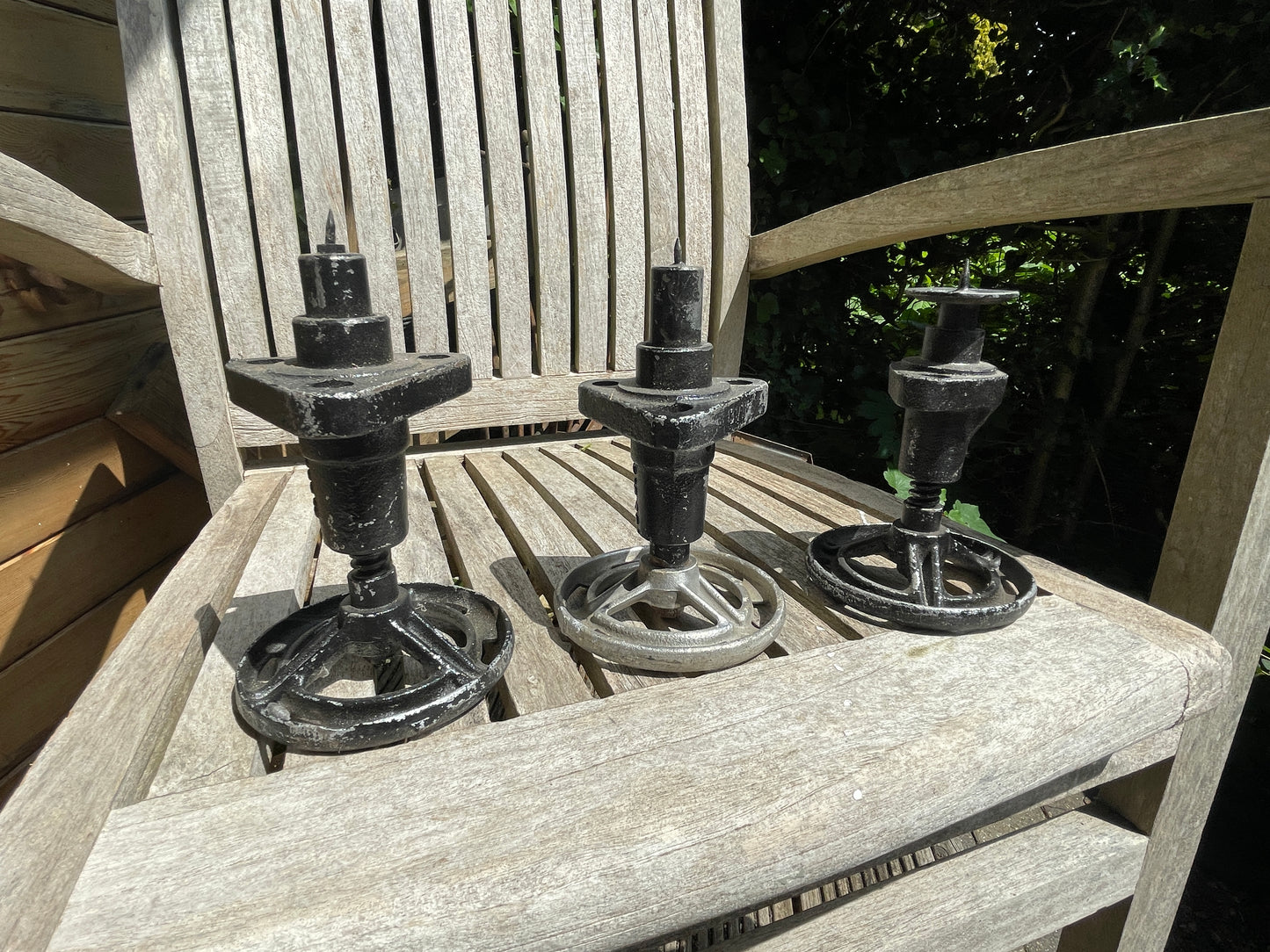 Industrial Metal Wheel Candle Holders – Set of 3 Rustic Valve Handle Candlesticks (set 1) – Upcycled Factory Style Home Decor