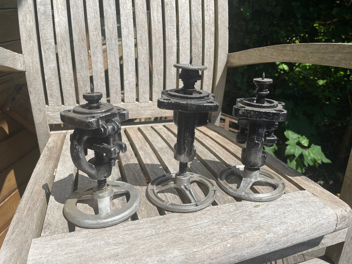 Industrial Metal Wheel Candle Holders – Set of 3 Rustic Valve Handle Candlesticks (set2) – Upcycled Factory Style Home Decor