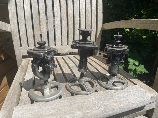 Industrial Metal Wheel Candle Holders – Set of 3 Rustic Valve Handle Candlesticks (set2) – Upcycled Factory Style Home Decor