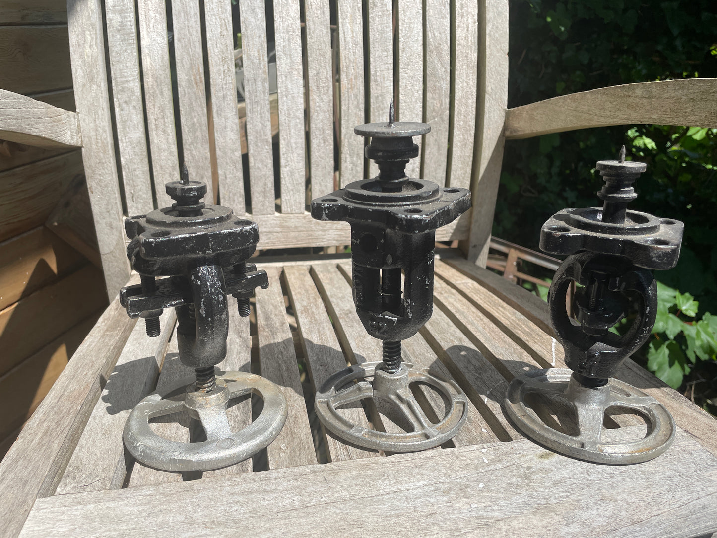 Industrial Metal Wheel Candle Holders – Set of 3 Rustic Valve Handle Candlesticks (set2) – Upcycled Factory Style Home Decor