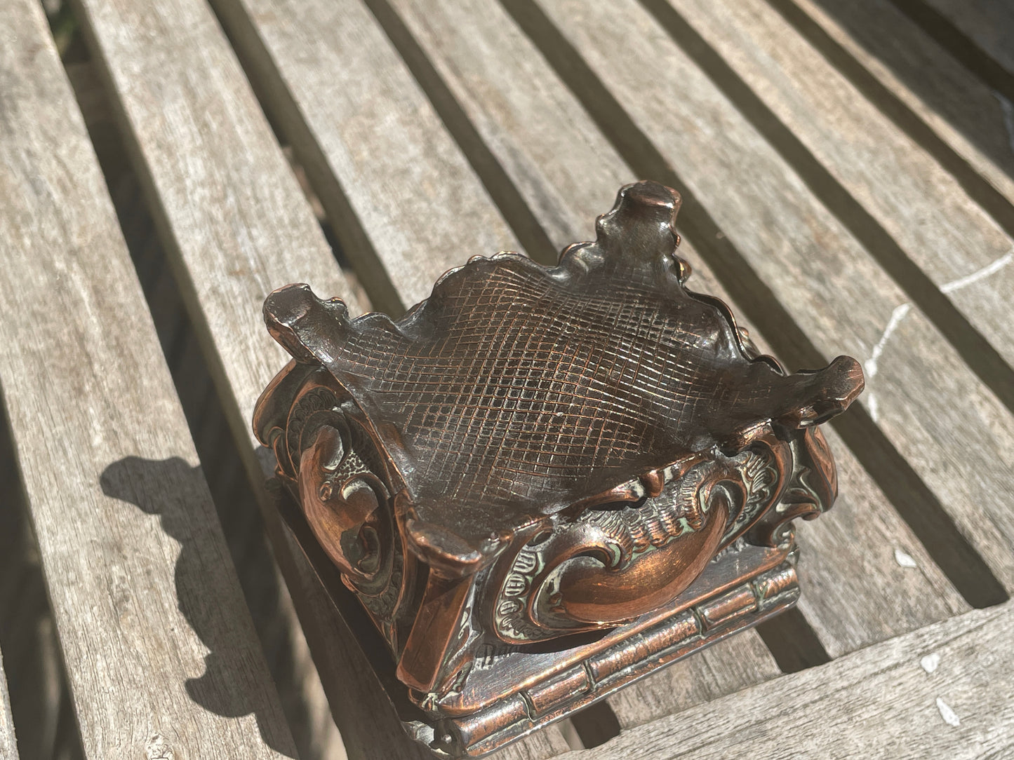 Antique Copper Relief Trinket Box – Lucerne & Pilatus Souvenir – Red Satin Lined Jewellery Box c1900