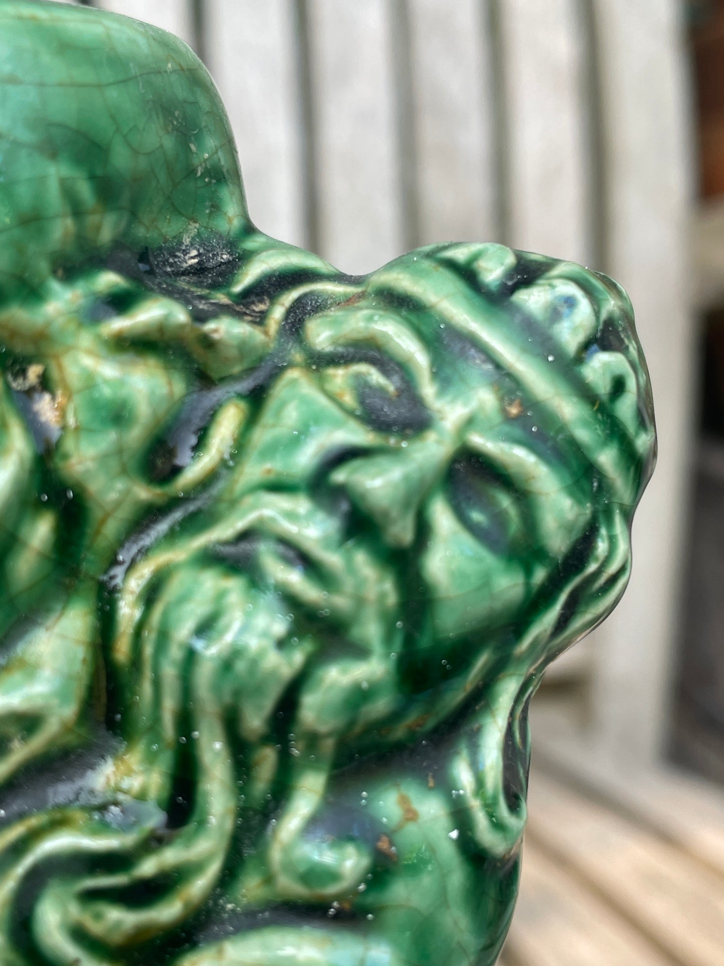 Vintage Green Glazed Wizard Oil Burner | 17cm Ceramic Luminary with Star & Moon Cloak | Mystical Sorcerer Candle Holder