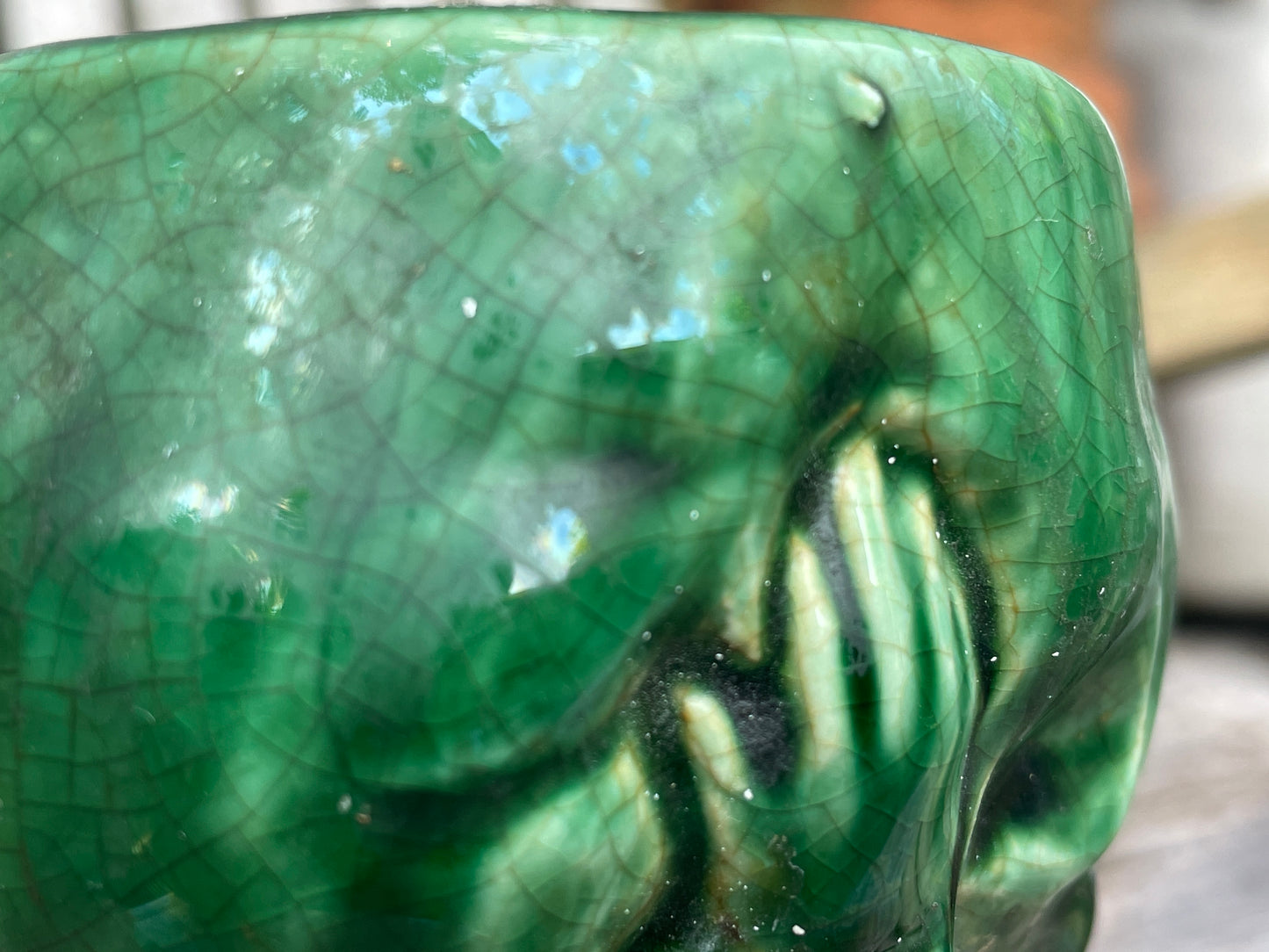 Vintage Green Glazed Wizard Oil Burner | 17cm Ceramic Luminary with Star & Moon Cloak | Mystical Sorcerer Candle Holder