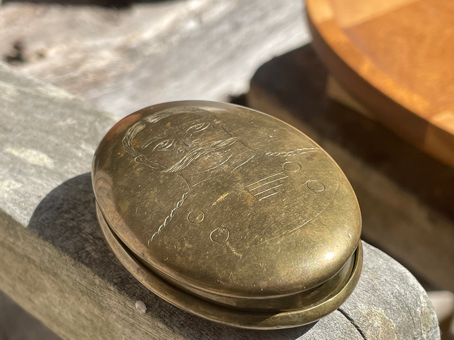 Rare 1918 Antique Brass Snuff Box James Rouse Shelton Leicester Portrait Engraved Tobacciana Victorian