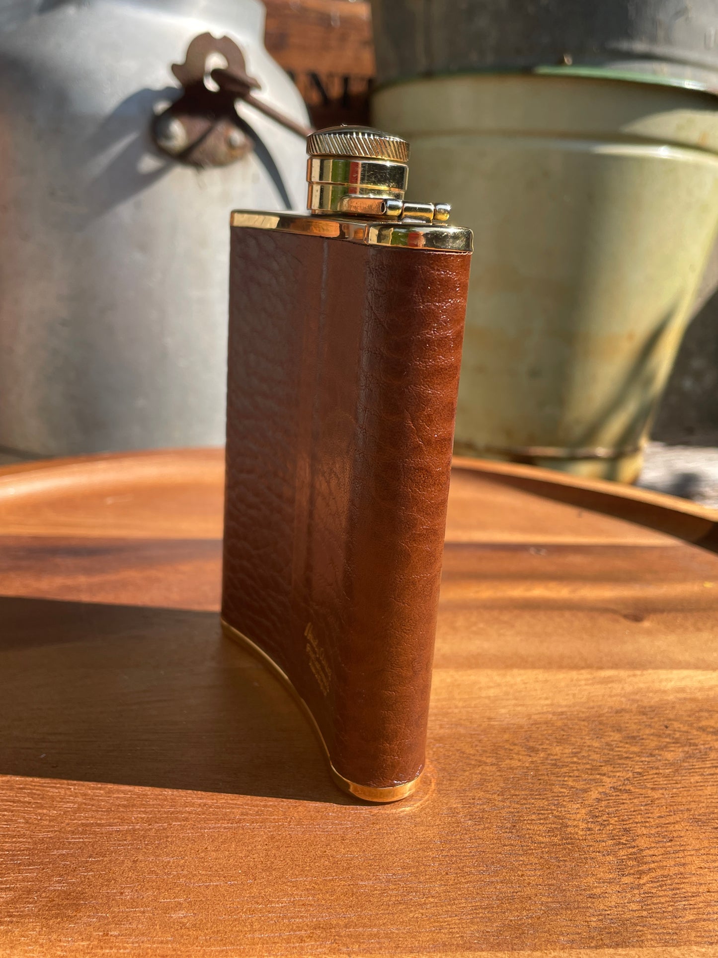 Vintage Hardy Amies Gold Plated Leather Hip Flask – 6oz – Made in England – Fine Gentleman's Gift