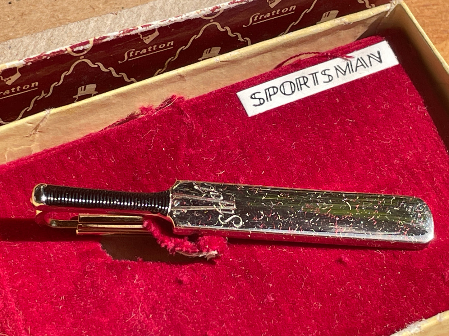 1950s Stratton Cricket Bat Tie Clip – Vintage Sportsman Gift in Box