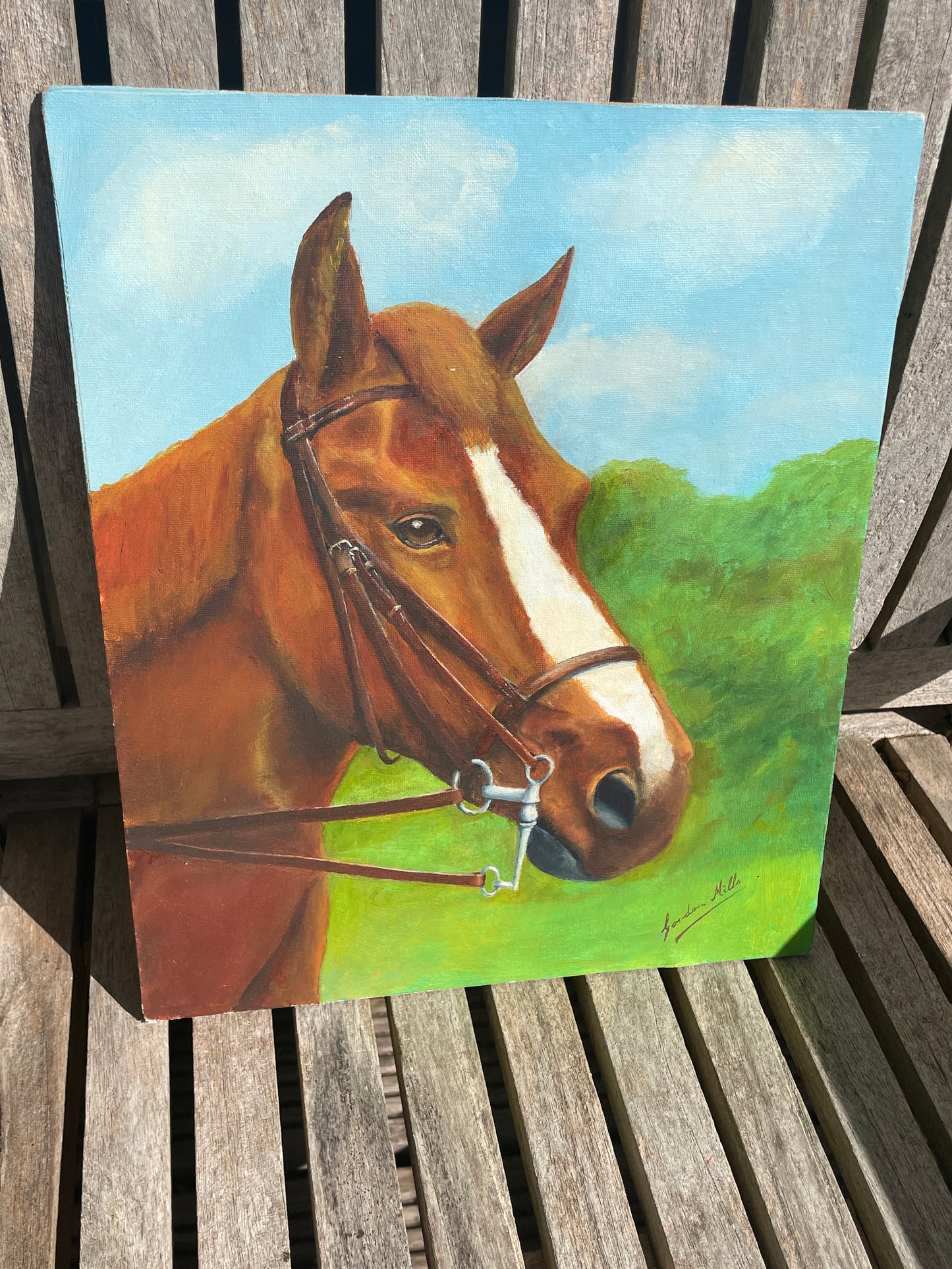 Original Horse Portrait Oil Painting by Gordon Mills Equestrian Wall Art