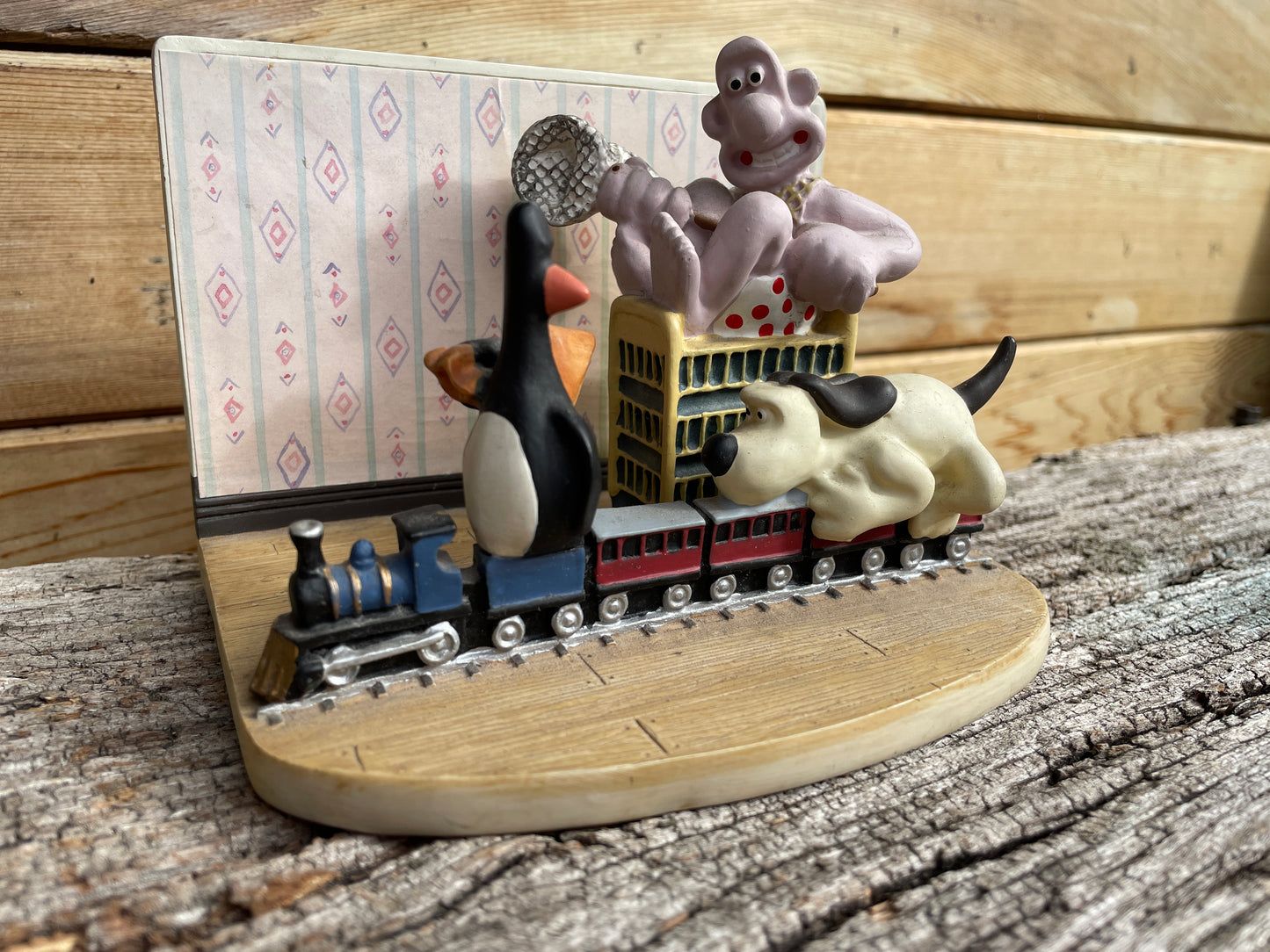 Vintage Wallace and Gromit Ornament by C and T.M. depicting train chase scene