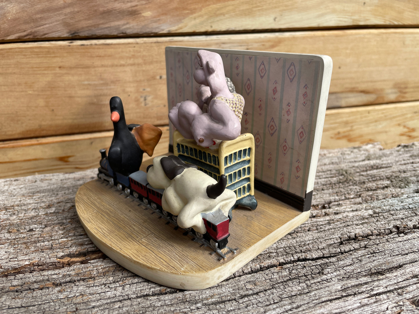 Vintage Wallace and Gromit Ornament by C and T.M. depicting train chase scene