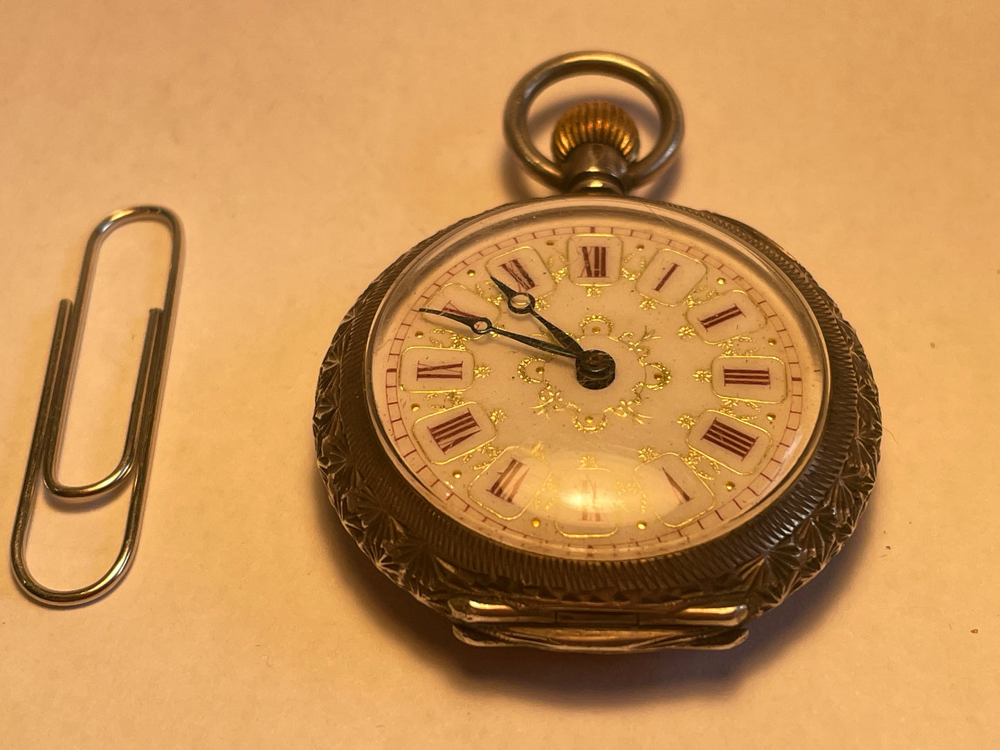 Stirling silver ladies enamel faced fob watch