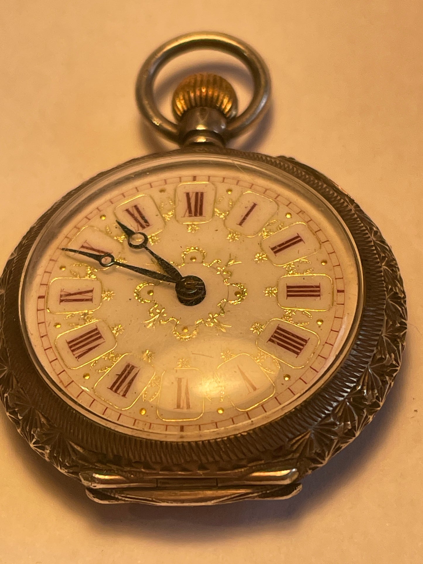 Stirling silver ladies enamel faced fob watch