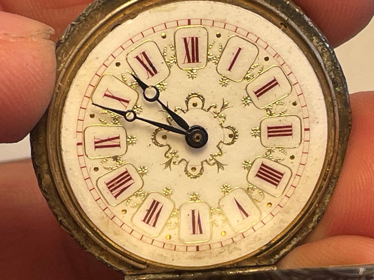 Stirling silver ladies enamel faced fob watch