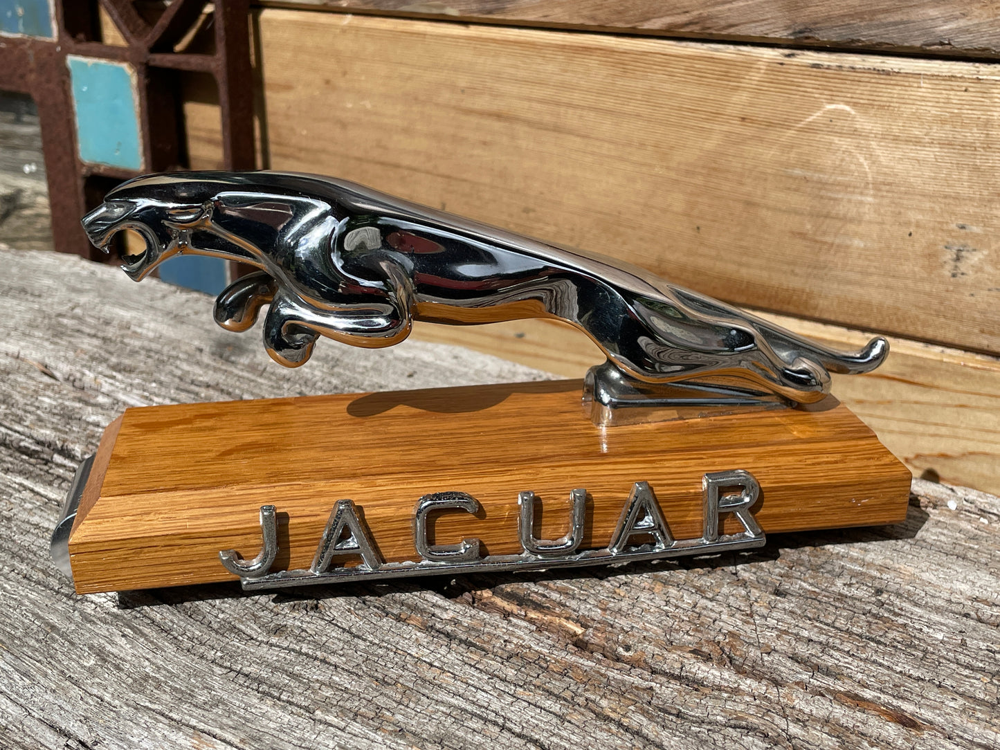 Original Wilmot Breedon Jaguar car mascot - mounted on oak plinth c1955