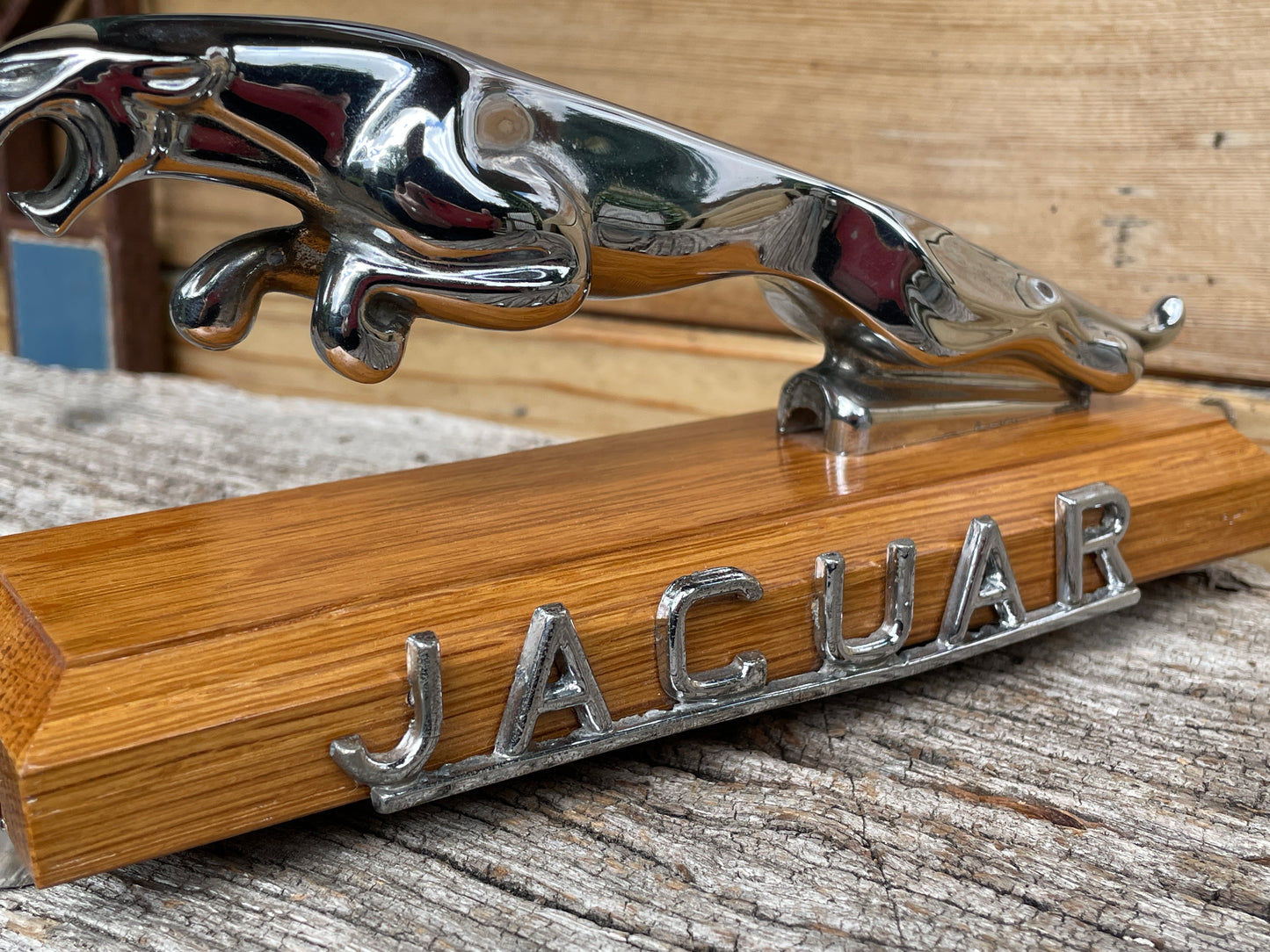 Original Wilmot Breedon Jaguar car mascot - mounted on oak plinth c1955