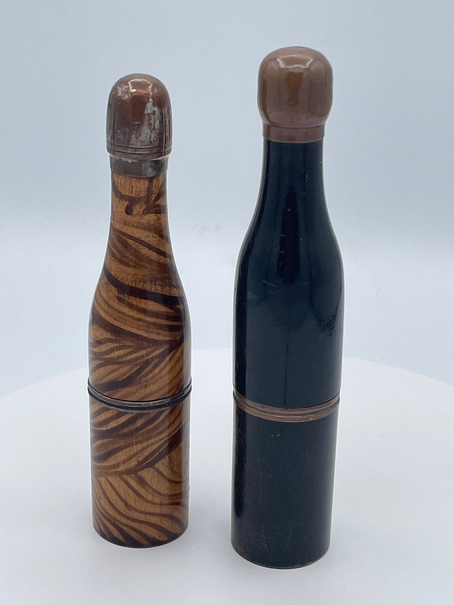 Pair of Vintage Novelty Bottle Pipes Wooden Folding Tobacco Pipes in Bottle Cases