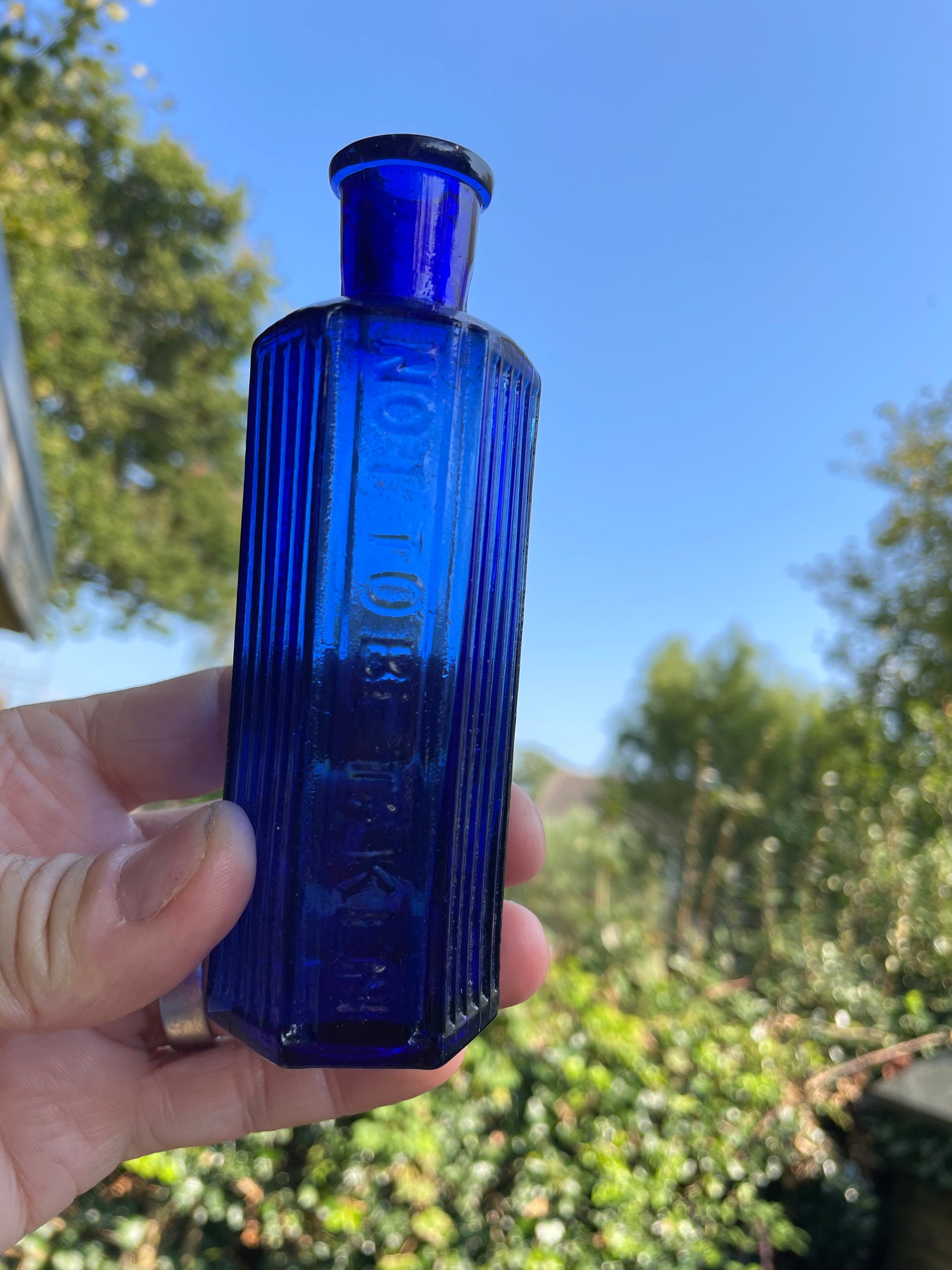 Victorian cobalt blue hexagonal 'Not To Be Taken' Poison Bottle c1890's