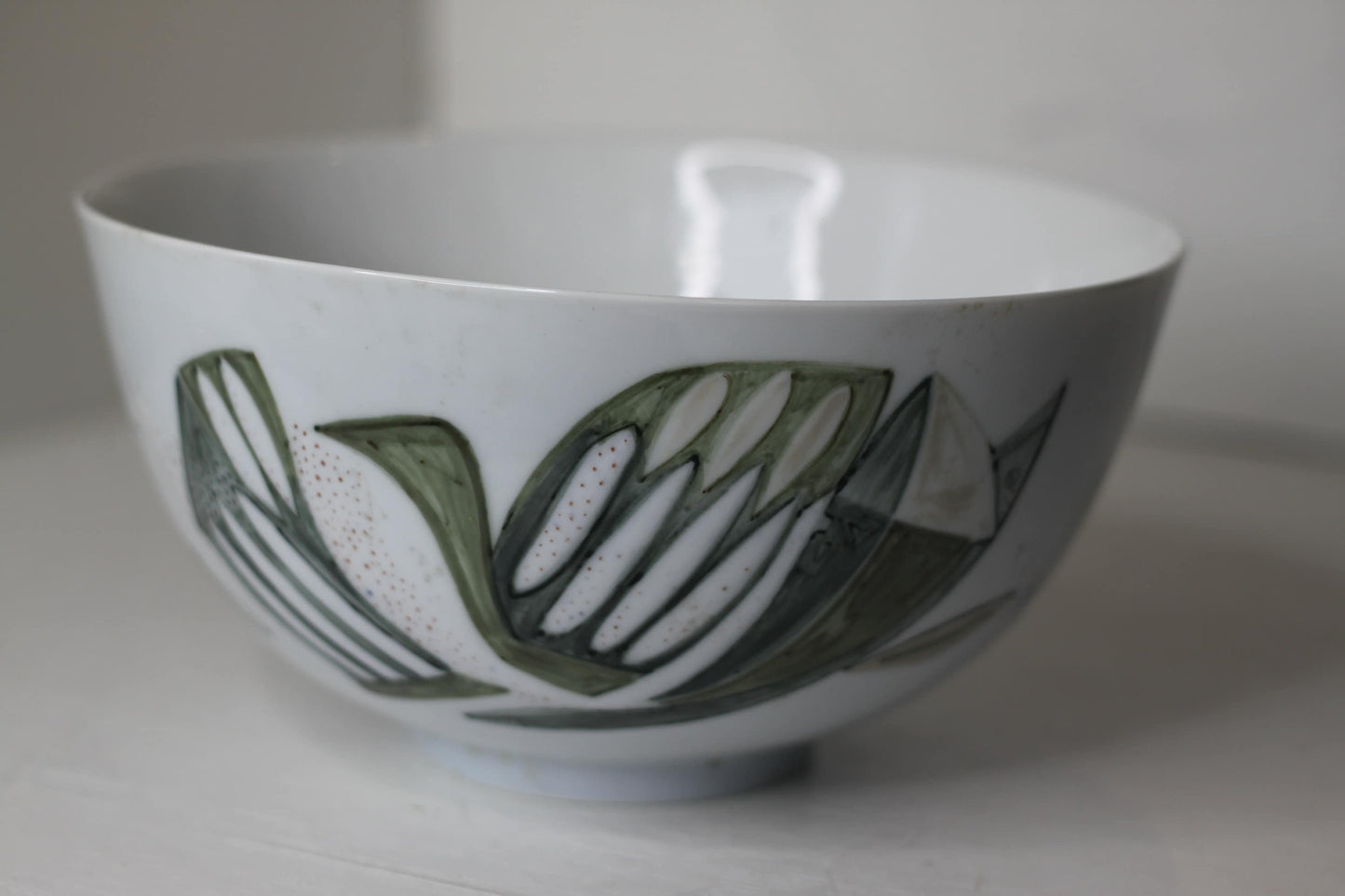 A Royal Copenhagen, Danish Porcelain Footed Bowl, Hand Painted With Stylised Birds, Dated 1958 to The Base, 12cm High x 23cm in Diameter