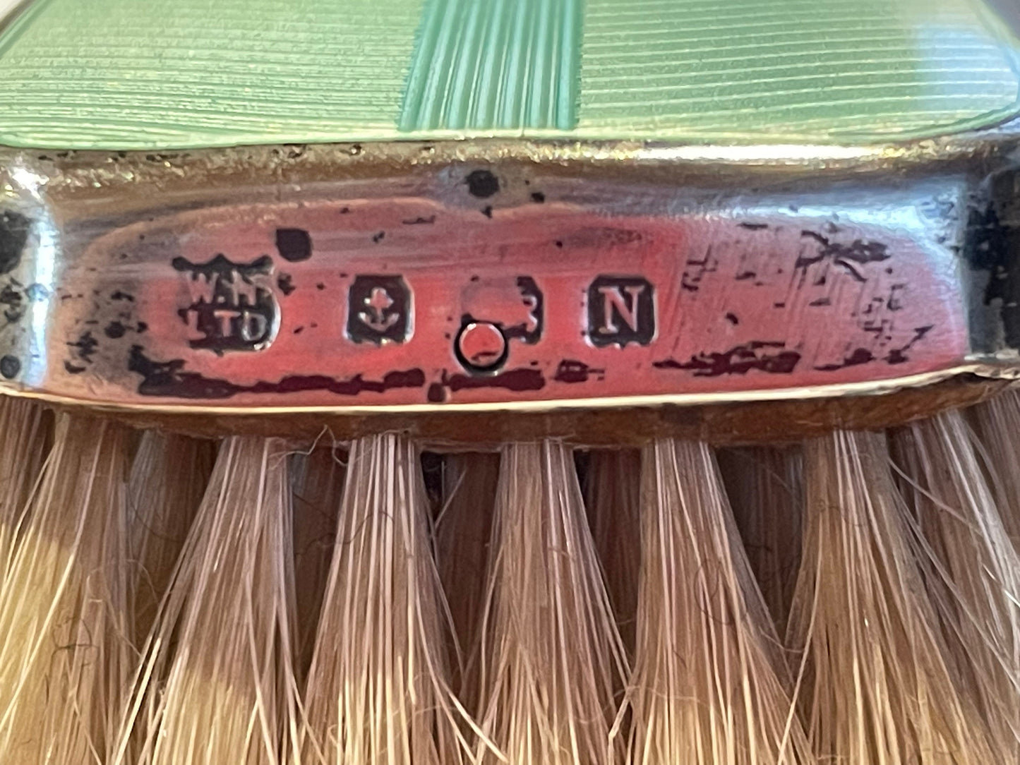 An Engine Turned Guilloche Enamel Silver Clothes Brush -Birmingham 1937 by William Neale & Son Ltd