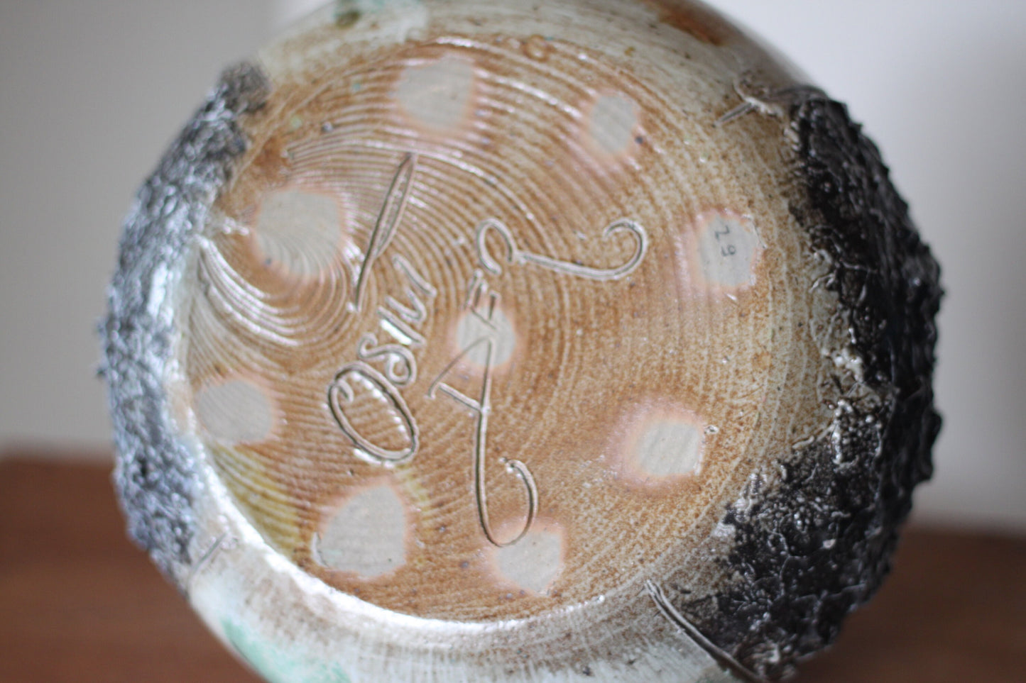 An original Studio Pottery Stoneware Vase, Textured and Painted, Signed to Base, Height 18cm