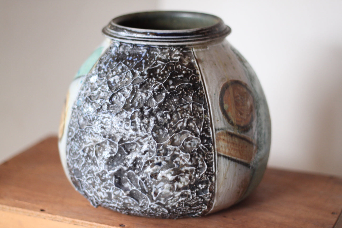 An original Studio Pottery Stoneware Vase, Textured and Painted, Signed to Base, Height 18cm