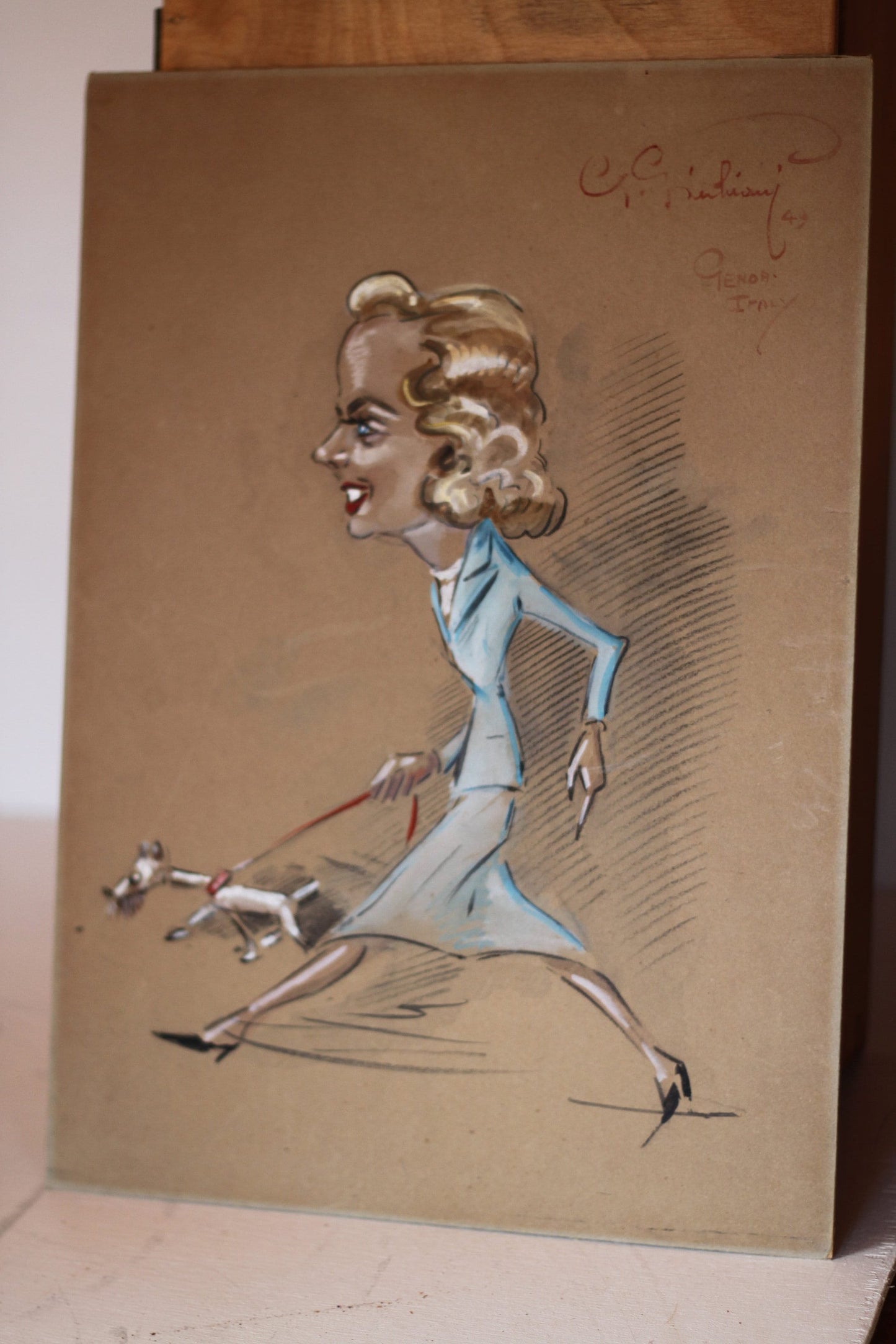 An original Painting on Card Attributed to G. Giuliani- Italian -1949 - Painted in Genoa Italy