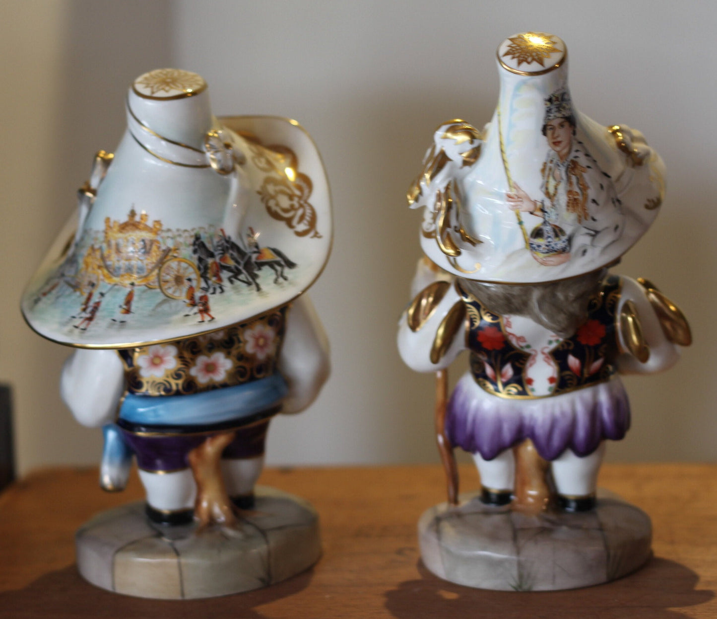 Two limited Edition 6 of 50 Boxed Royal Crown Derby Coronation Tall and Low dwarfs