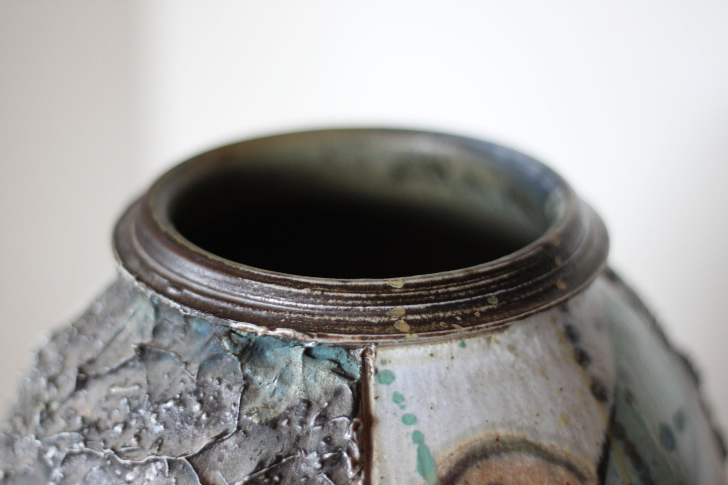 An original Studio Pottery Stoneware Vase, Textured and Painted, Signed to Base, Height 18cm