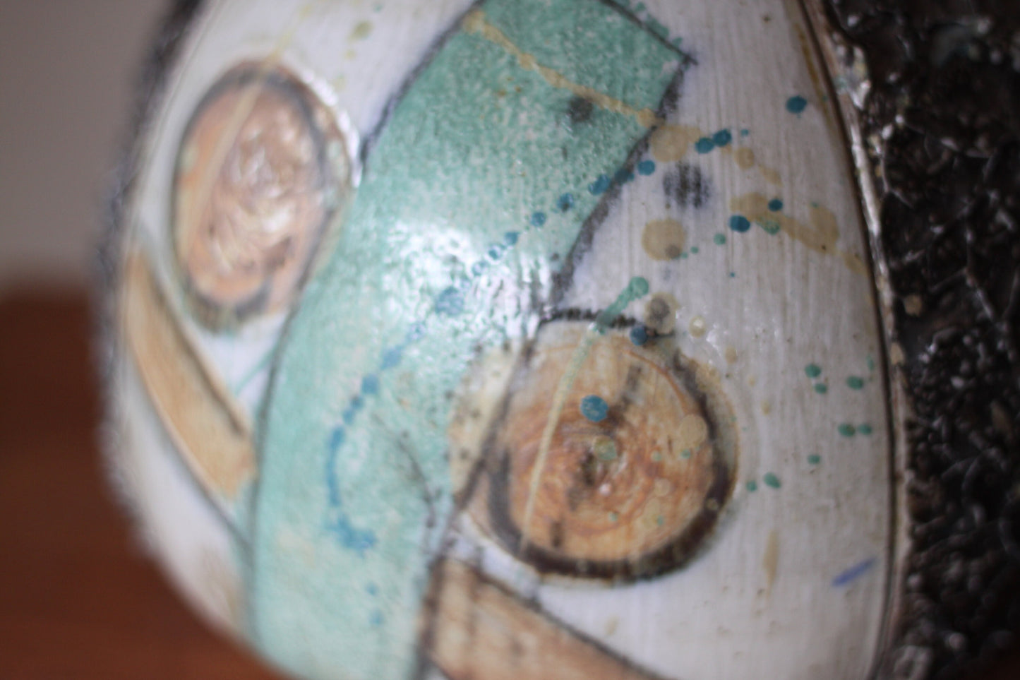 An original Studio Pottery Stoneware Vase, Textured and Painted, Signed to Base, Height 18cm