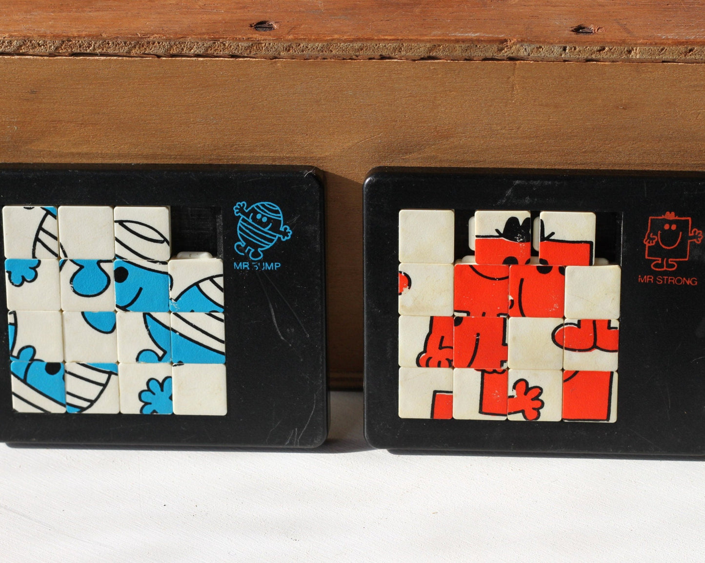 Two 1980's Dodo Designs Ltd Mr Bump and Mr Strong puzzles made by Pussy in England