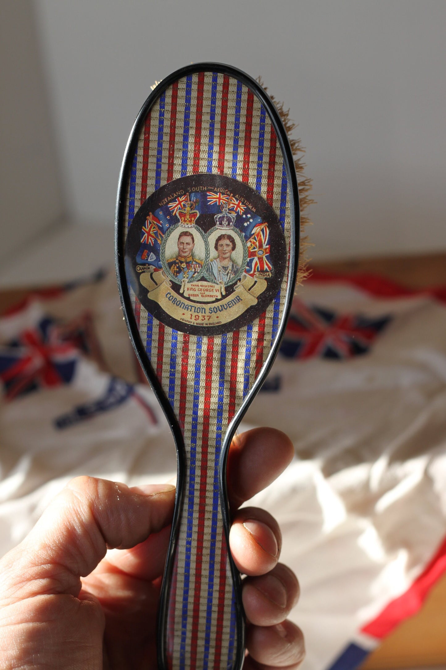 Two Vintage pieces of memorabilia Hair Brush and Silk Handkerchief To Celebrate 1937 Coronation of King Edward V1