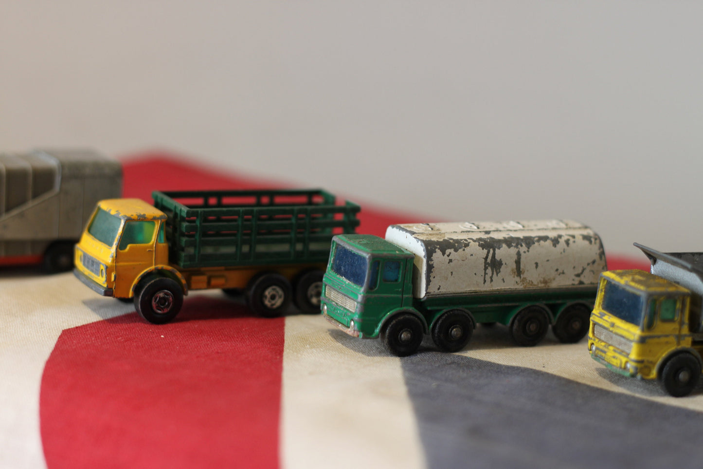 Five Diecast Metal Lesney Toy Trucks - Matchbox Series 51, 4, 32, and 7 From The 1970's - All 7.5cm Long