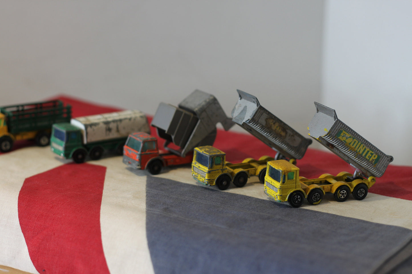 Five Diecast Metal Lesney Toy Trucks - Matchbox Series 51, 4, 32, and 7 From The 1970's - All 7.5cm Long