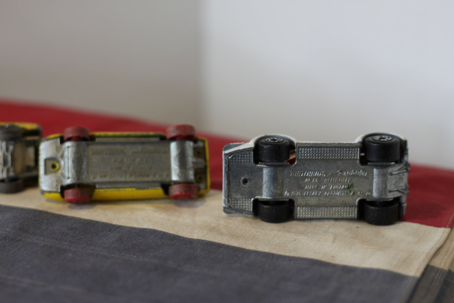 Four Diecast Metal Hot Rod Corgi Junior and Lesney Matchbox Toy Cars From The 1970's