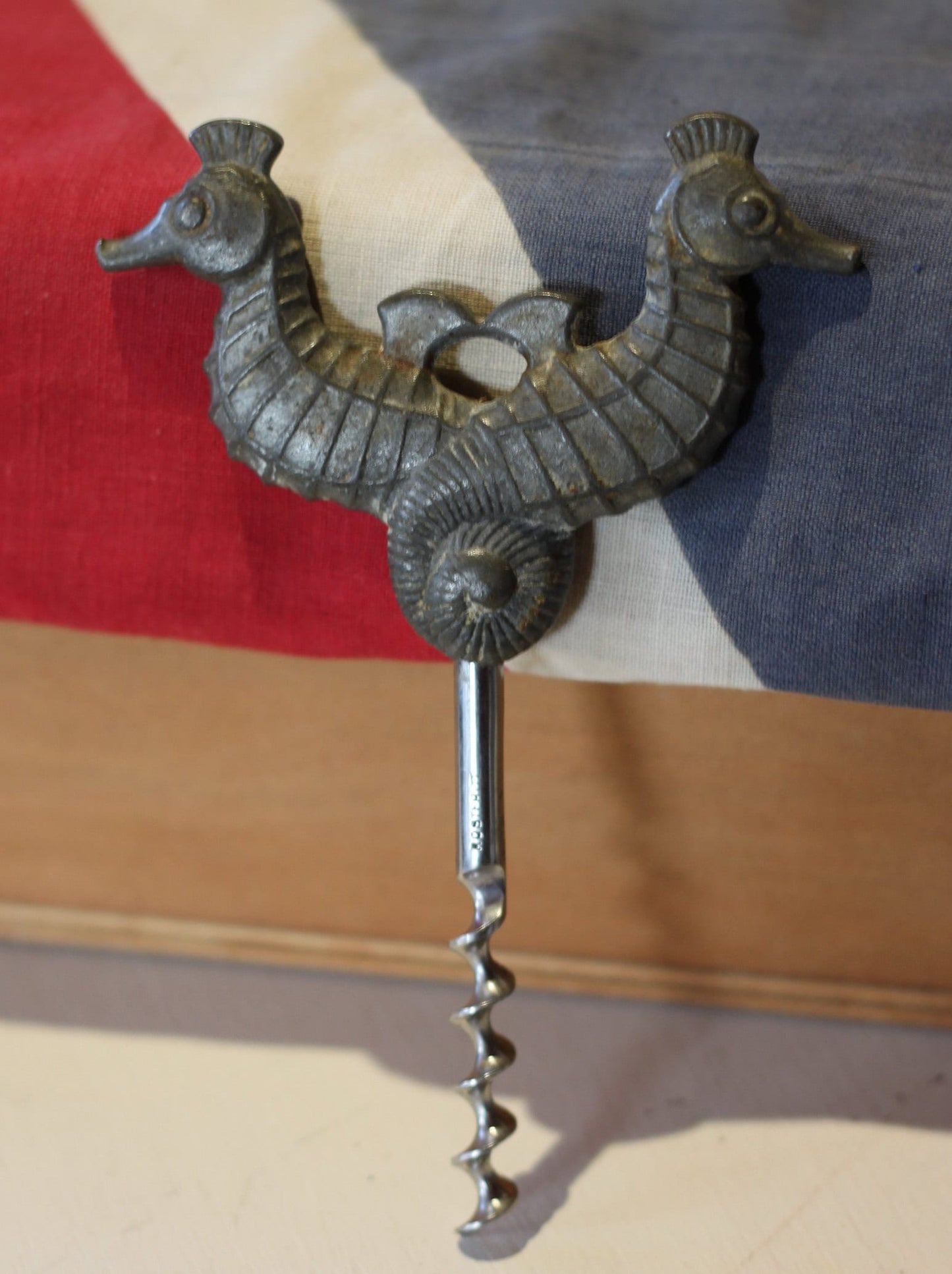 An Unusual Vintage Lead Double Seahorse Cork Screw - 13cm Long - c1930's