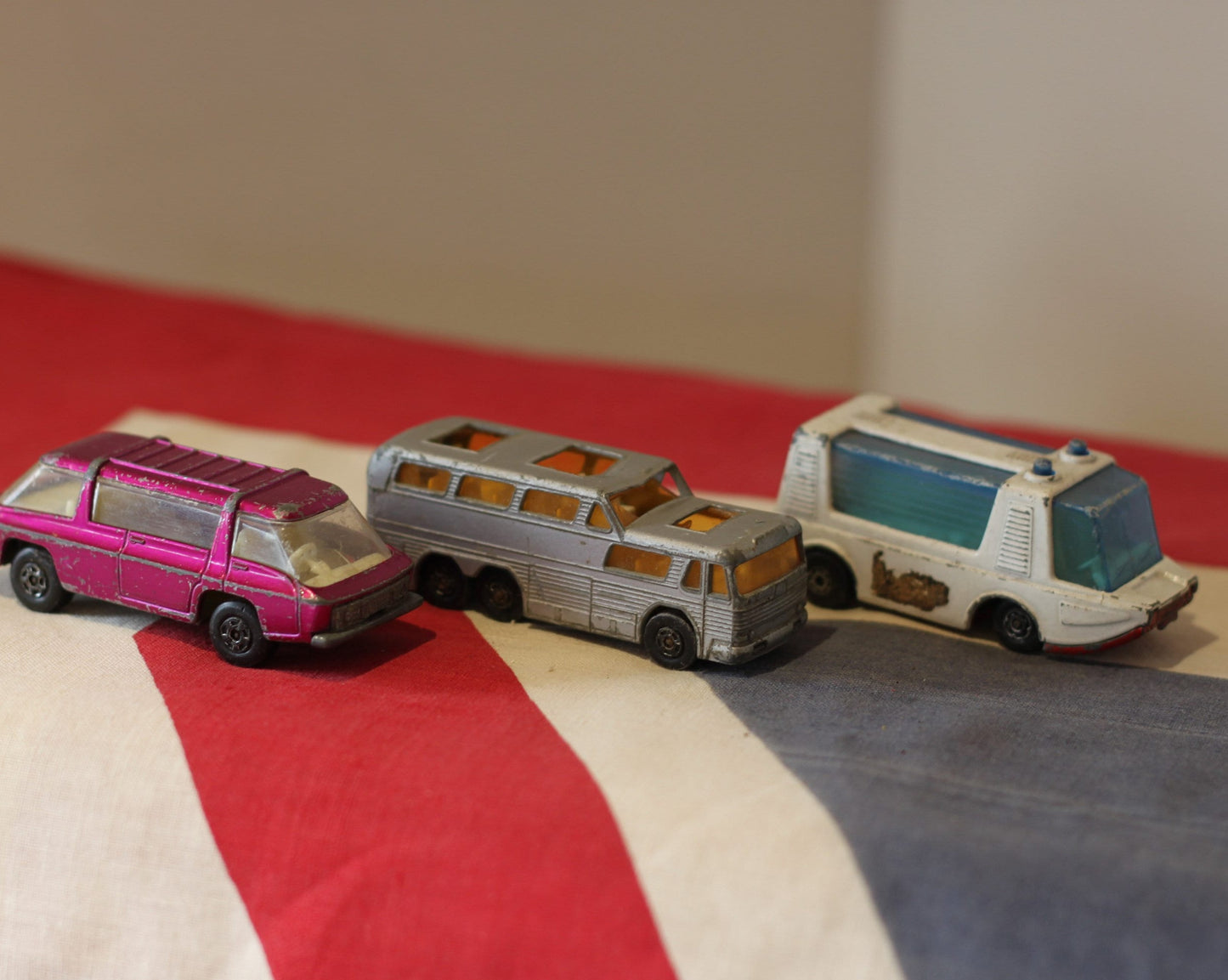 Three Diecast Lesney Toy Bus Vehicles From The 1960's and 70's