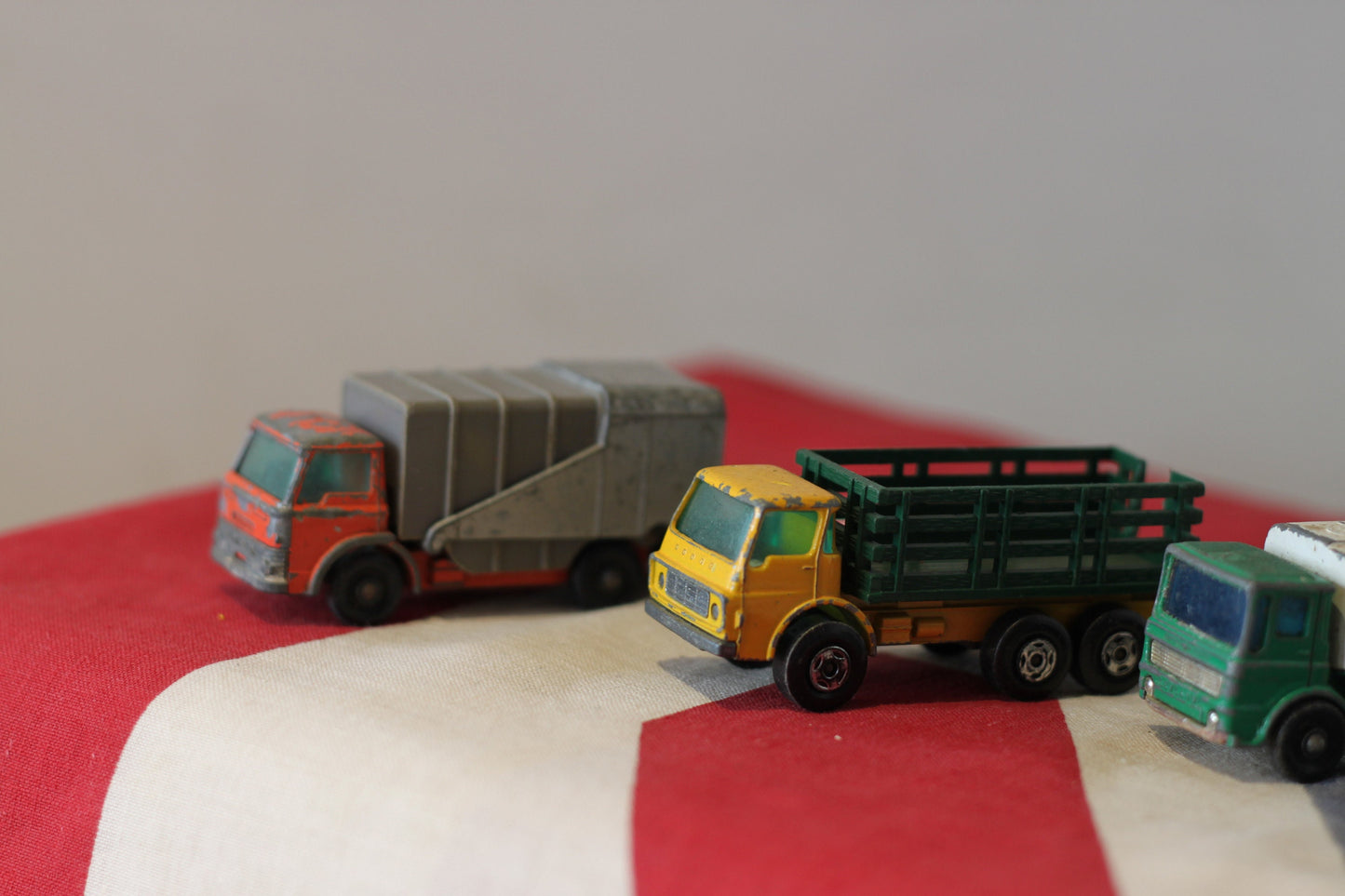 Five Diecast Metal Lesney Toy Trucks - Matchbox Series 51, 4, 32, and 7 From The 1970's - All 7.5cm Long