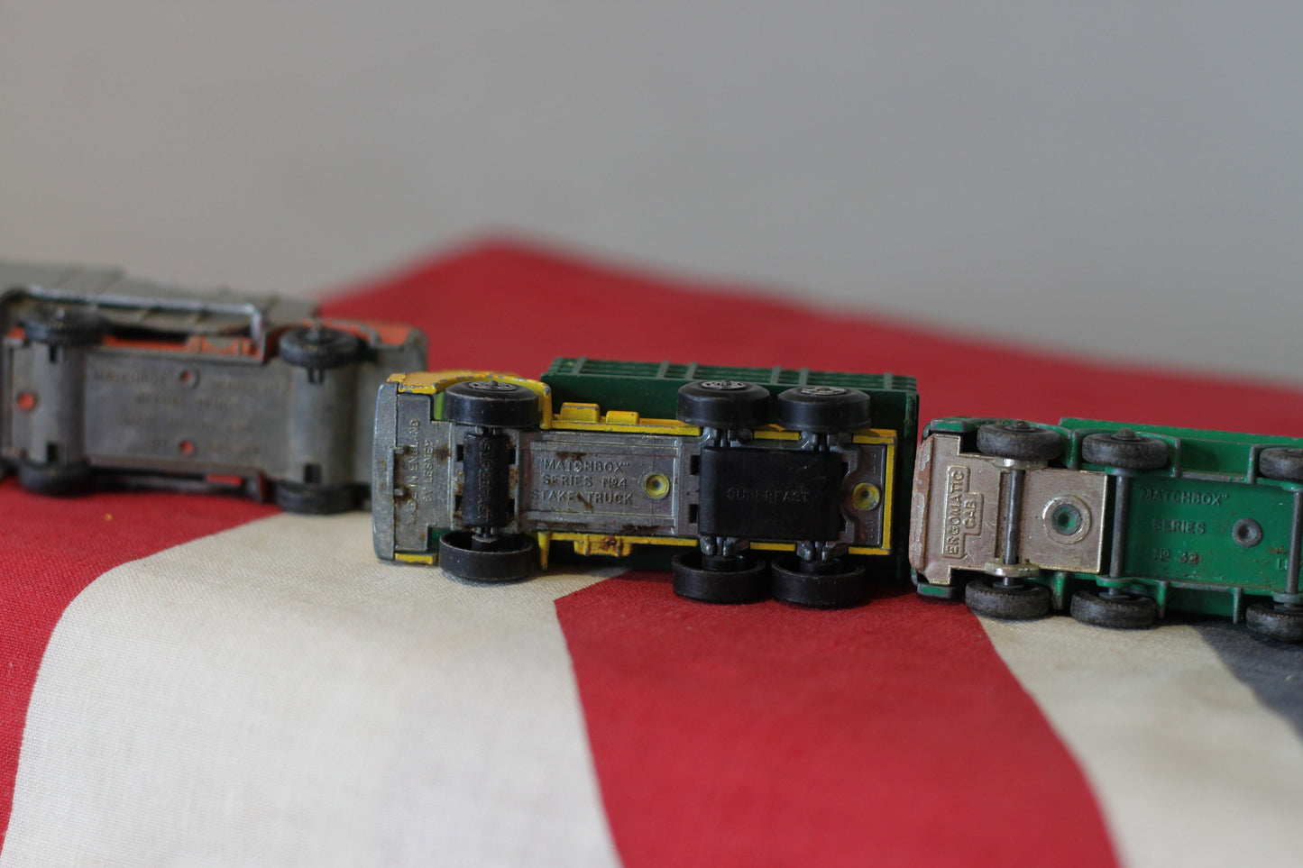 Five Diecast Metal Lesney Toy Trucks - Matchbox Series 51, 4, 32, and 7 From The 1970's - All 7.5cm Long