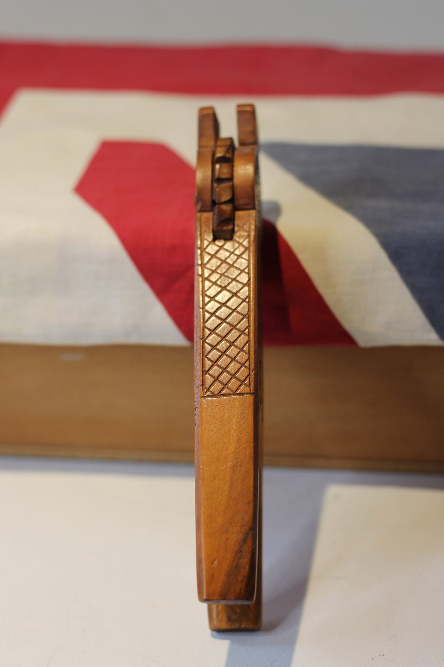 A Set of Vintage Folk Art Hand Carved Wooden Nutcrackers With Decorative Carvings 20cm Long